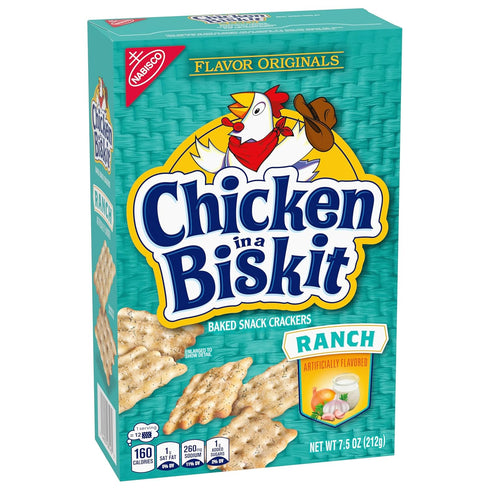 NABISCO 6-7.5 oz CHICKEN IN A BISKIT Ranch Baked Snack Crackers, Bulk Lunch Snacks, Boxes