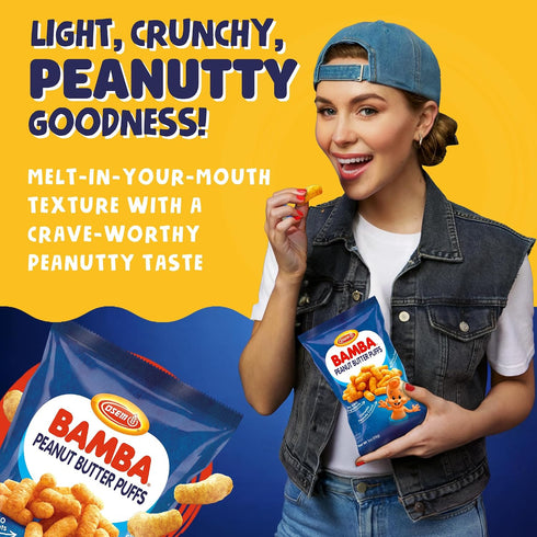 1.0oz (Pack 24) Osem Bamba Peanut Butter Snacks All Natural Peanut Butter PB Corn Puffs, Bag