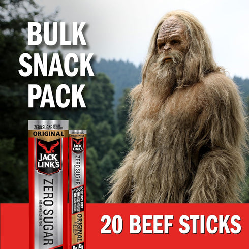 (20 Pack) 0.92 oz 5g 100% Jack Link's Original Zero Sugar Beef Sticks - Meat Sticks - Ready to Eat Protein Snacks