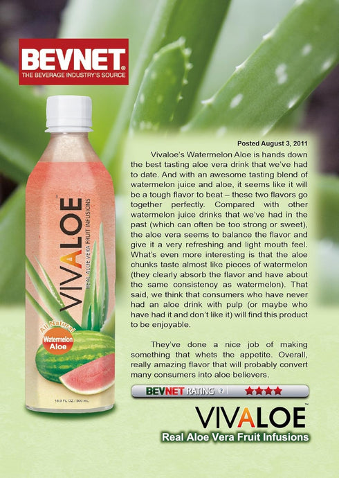VIVALOE 16.9 oz./500 mL, 12 Count Watermelon Flavor Aloe Beverage All Natural Aloe Juice, fl.
