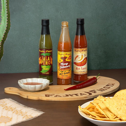 Set 3ct Fajita Fiesta Pepper Board Gift with Hot Sauces, - Great gift idea for Cinco de Mayo Celebrations, Father's