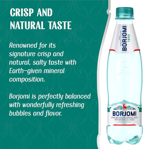 25.3 oz, 6 Pack BORJOMI Sparkling Natural Mineral Water, with Natural Gut-Healthy Minerals, Naturally Alkaline, Crispy