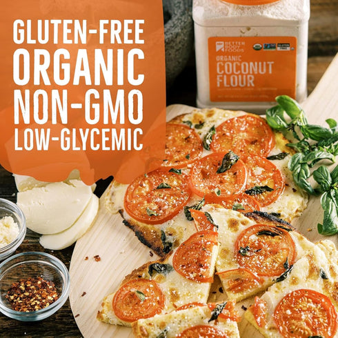 2 23% BetterBody Foods Organic Coconut Flour Pound Jar, Gluten-Free White Flour Alternative with a Slight Coconut Taste
