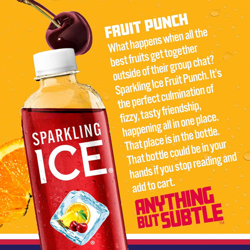 17 oz (Pack 12) Sparkling Ice, Fruit Punch Sparkling Water, Zero Sugar Flavored Water, with Vitamins and Antioxidants