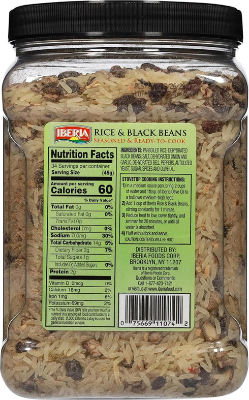 3.4 lb., Iberia Rice & Black Beans, Completely Seasoned & Ready to Cook, Nutritious & Delicious Rice and Beans