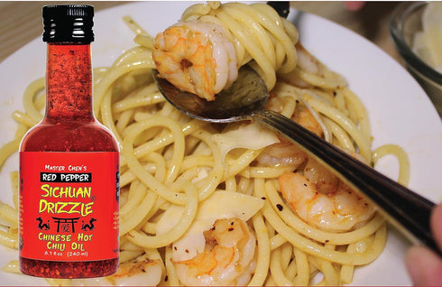 Sichuan Drizzle Chinese Chili Oil - Premium EVOO, Toasted Sesame Oil, Hot Chili Flakes, Vegan, Gluten-Free