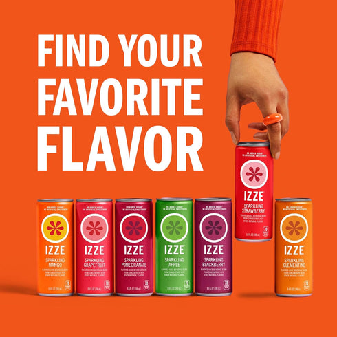 8.4 OZ, 24 IZZE Sparkling Water Juice Beverage Blend, Mango, No Sugar Added, FL Cans