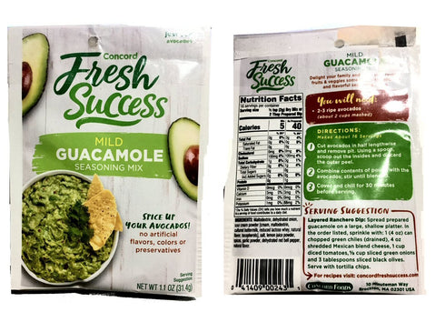 Concord Foods Mild Guacamole Seasoning Mix, 1.1 Ounce, Pack of 18