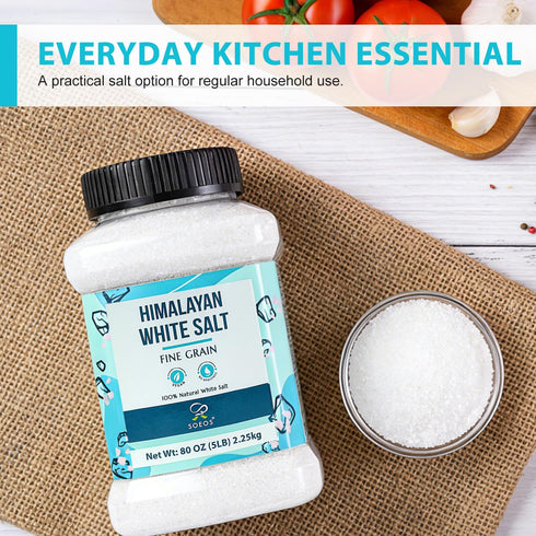 80 oz (5 lb 2.25 Soeos Himalayan White Salt Fine Grain, / kg), Salt for Cooking, Baking, Seasoning & Everyday Kitchen