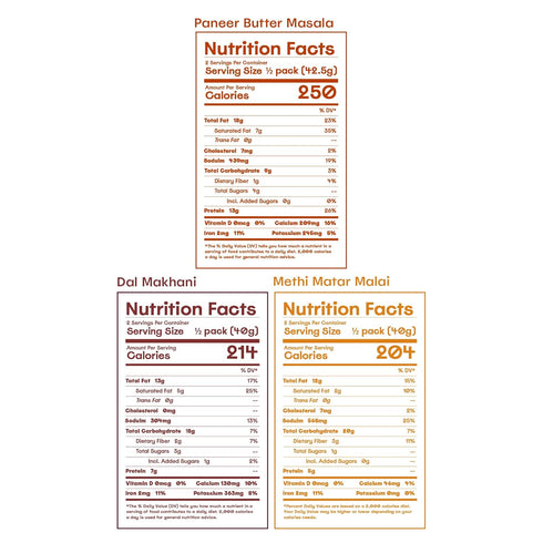 Pack 3 The Cumin Club Indian Meal Kit - Paneer Tikka Masala, Methi Matar Malai, Dal Makhani - Instant Meals Effortless