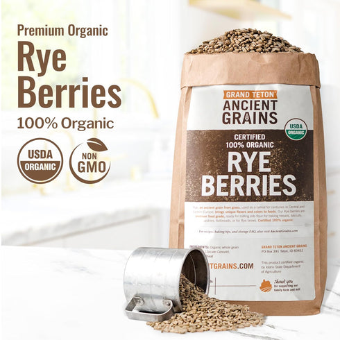 100% 5lbs Grand Teton Ancient Grains - USDA Organic Rye Berries, Rye Berry Grain, Rye Grain Organic Excellent