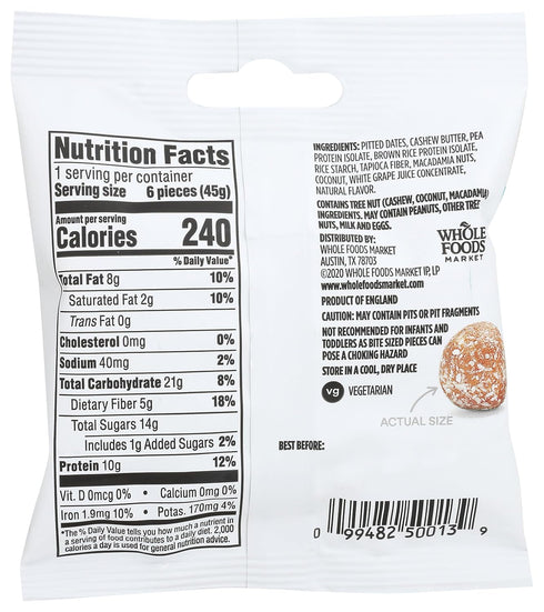 365 1.58 by Whole Foods Market, Coconut Macadamia Protein Chewy Bites, Ounce