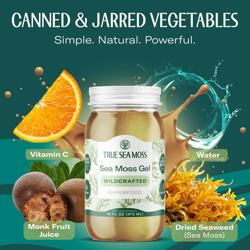 Pack 1 TrueSeaMoss Sea Moss Gel Made in USA Wildcrafted Seamoss & Jarred Vegetables Original, of (Labels may Vary)