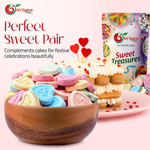 3 NY Spice Shop Conversation Hearts Candy - Pound Heart Shaped Sweet Tarts Bulk - Ideal for Goodie Bags, Candy Bowls