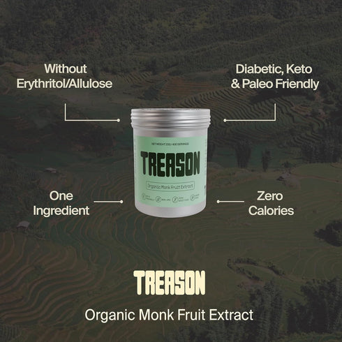 TREASON 100% 400 20g , Monk Fruit Extract Sweetener, Without Erythritol or Allulose, Keto Friendly, Non-GMO, Zero
