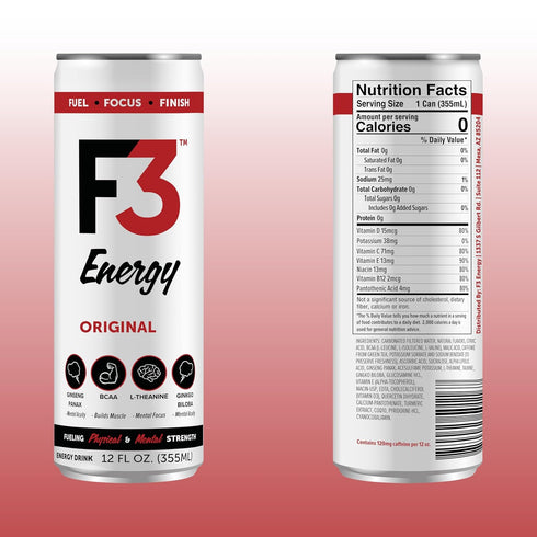 F3 125 (12 pack) Energy Original Energy Drink - Muscle Building Sports Drinks w/BCAA, Panax Ginseng & Ginkgo Biloba
