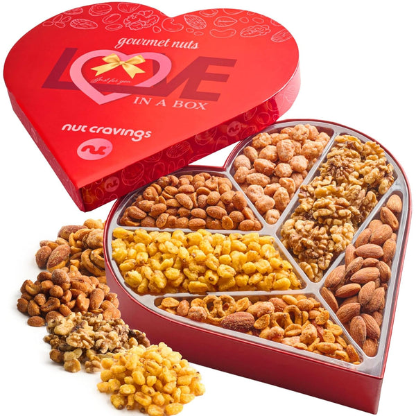 NUT CRAVINGS - Mothers Day Treats, Mixed Nuts Heart Shaped Gift Basket,