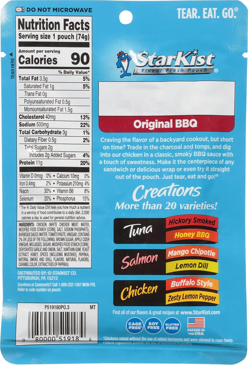 2.6 oz (Pack 2) StarKist Chicken Creations Original BBQ, Single Serve Pouch