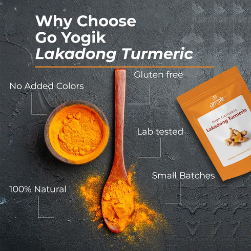 Go-Yogik Lakadong Turmeric Powder - 5.3oz, High Curcumin, Lab Tested, Superfood, Traditionally Grown from India