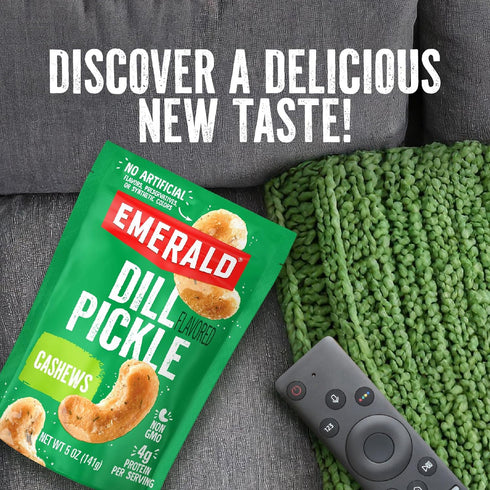 (1-Pack), 5oz Emerald Nuts Dill Pickle Seasoned Cashews Resealable Bag, Non-GMO, Contains No Artificial Preservatives