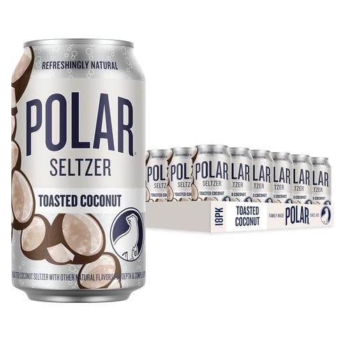 Polar Seltzer Water Toasted Coconut, 12 fl oz Cans, 18 Pack