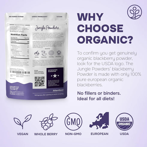5 Jungle Powders Organic Blackberry Powder Ounce Bag USDA Certified Freeze Dried Blackberries Powder for Baking Whole