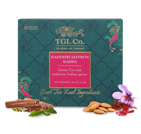 TGL Co. Kashmiri Kahwa Tea | Saffron-Infused Loose Green Tea with Cardamom,
