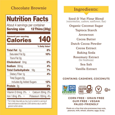 Simple Mills Chocolate Brownie Cookies Thins, 4.25 Ounce