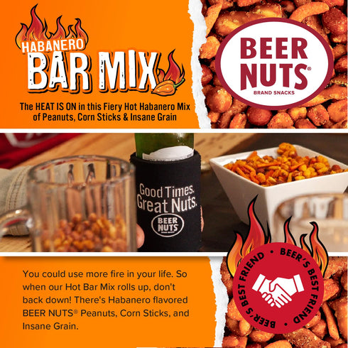 '-32oz BEER NUTS Habanero Hot Bar Mix - Party Size Fiery Snack Food - Salty Spicy Roasted Peanuts, Cajun Sesame Sticks