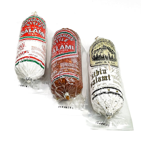 Pack 3, Sibiu, Csabai, Teli Salami, Hungarian and Romanian, Pork and Paprika Brand Dry Aged Sausages, of Gourmet Gift