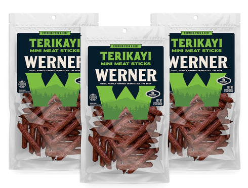 Werner Mini Teriyaki Meat Sticks Pack of 3 12 Ounce Resealable Bag