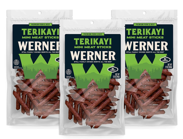 Werner Mini Teriyaki Meat Sticks Pack of 3 12 Ounce Resealable Bag