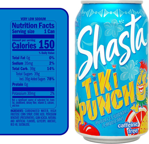 12-Pack 12oz Shasta Tiki Punch | of Cans | Tropical Fruit Punch Flavor | Sweet & Bold | Caffeine-Free