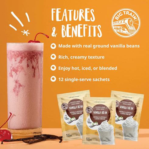 2.9 oz Packets (Pack 12) Big Train Vanilla Bean Blended Creme Beverage Mix