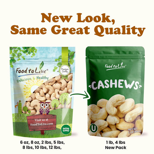 2 W-320, Food to Live - Raw Cashews, Pounds Deluxe Whole Nuts, Unsalted, Unroasted Fancy Snack, Size Kosher, Vegan