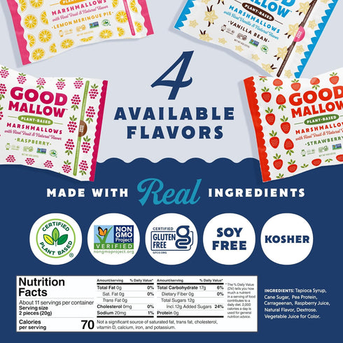 8 oz. GoodMallow Vegan Marshmallows - Large Kosher Gluten Free Dairy Free Healthy Marshmallows - Natural Gelatin Free