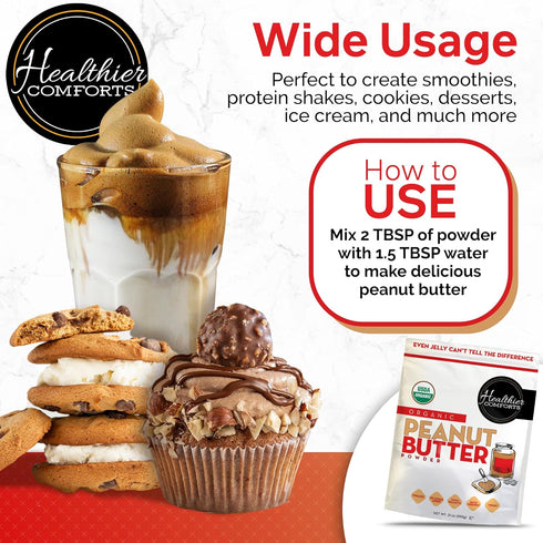 (7 oz) Healthier Comforts Organic Peanut Butter Powder | USA Grown and Processed | Gluten Free, Vegan, Kosher