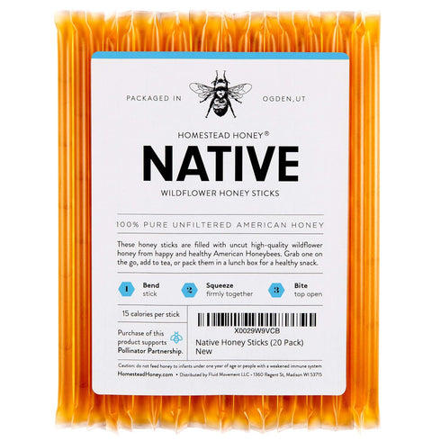 Homestead Honey 20-Pack Honey Sticks - Sweet Pure Wildflower Honey Packets for