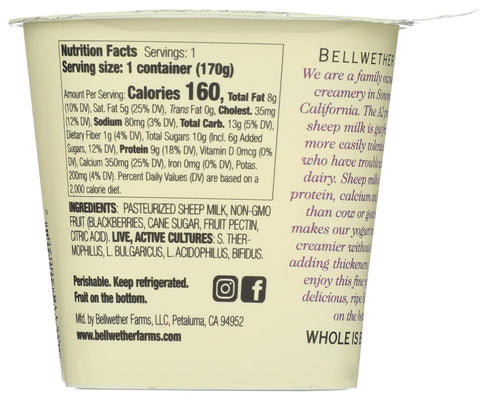 Bellwether Farms 6 OZ Blackberry Sheep Milk Yogurt