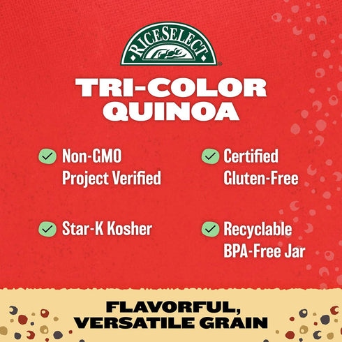 22-Ounce RiceSelect Tri-Color Quinoa, Premium Gluten-Free Seed, Star-K Kosher, and Non-GMO Quinoa, Jar