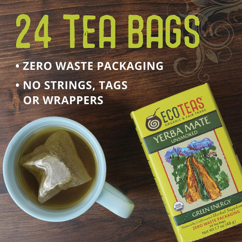 ECOTEAS Organic Unsmoked Yerba Mate Tea Bags - 24 Count, 1.7 Oz, Clean Energy Burst