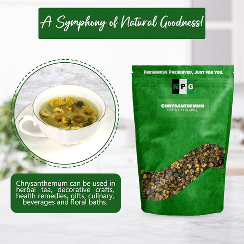 16 Oz, NPG Chrysanthemum Bud Tea Premium Dried Chinese Tai Ju Flowers, Juhua Herbal Tea, Caffeine-Free, Non-GMO Loose