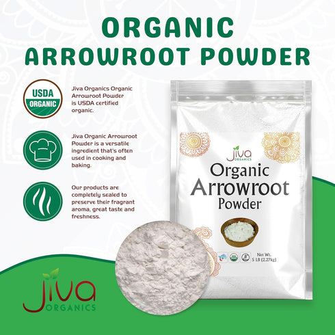 5 Jiva Organics Organic Arrowroot Flour (Powder) Pound Bag - Raw, Non-GMO, Gluten Free