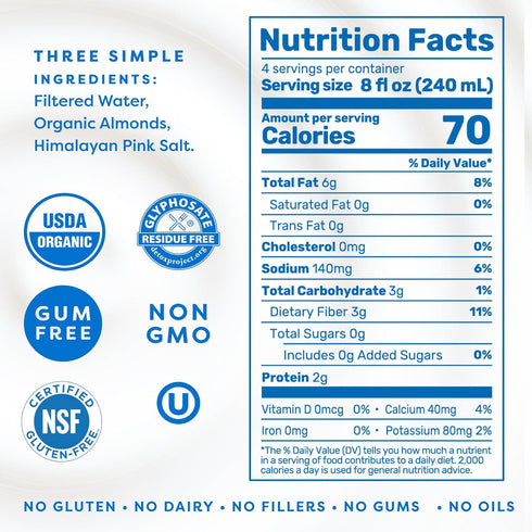 (32oz, Pack 6) 30, MALK Almond Milk Unsweetened of - Shelf Stable Organic Almond Milk, Non GMO, Whole Dairy Free