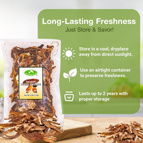 4 oz Mushroom House Dried Porcini Mushrooms, - Wild-Harvested & Sliced for an Earthy Umami Flavor - Perfect for Pasta