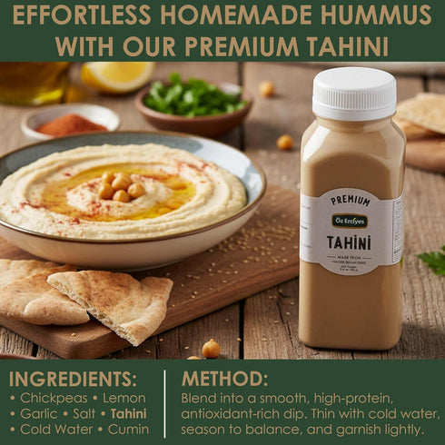 OZ ERCIYES 8.8 oz (250 Hummus, Premium Tahini Paste g) | Roasted & Ground Sesame Seeds for Vegan Dips, Dressings