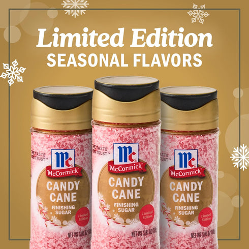 3.81 oz McCormick Finishing Sugar, Candy Cane, Limited Edition, Sweet Peppermint, Iconic Holiday Flavor, For Hot