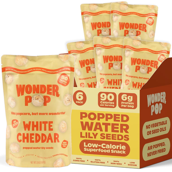 WonderPop White Cheddar Popped Water Lily Seeds (6-Pack) | Gluten-Free, Non-GMO, 90