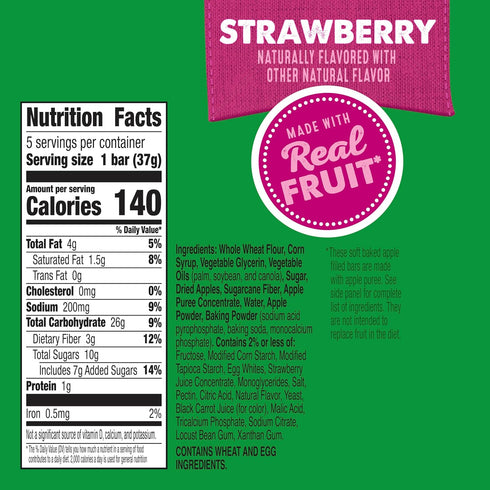 5 6.55 oz Mott's Soft Baked Apple Filled Bars, Strawberry Flavor Snacks, Made with Real Fruit, Ct