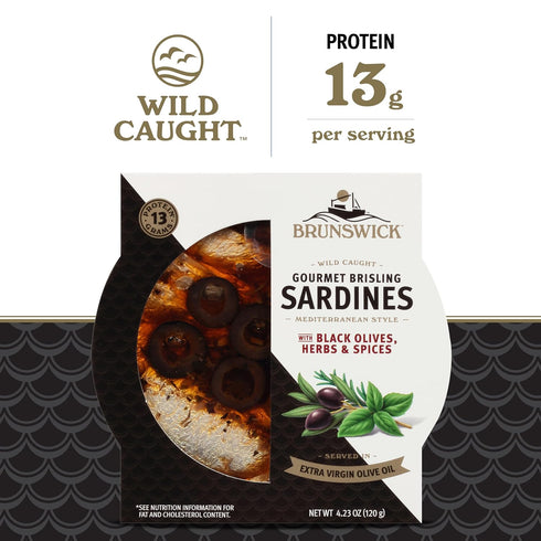 Spices,4.23 oz (Pack 12)-Wild Sardines-13g Brunswick Wild Caught Gourmet Brisling Sardines in Extra Virgin Olive